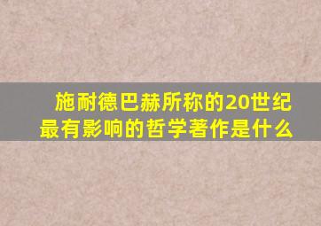 施耐德巴赫所称的20世纪最有影响的哲学著作是什么